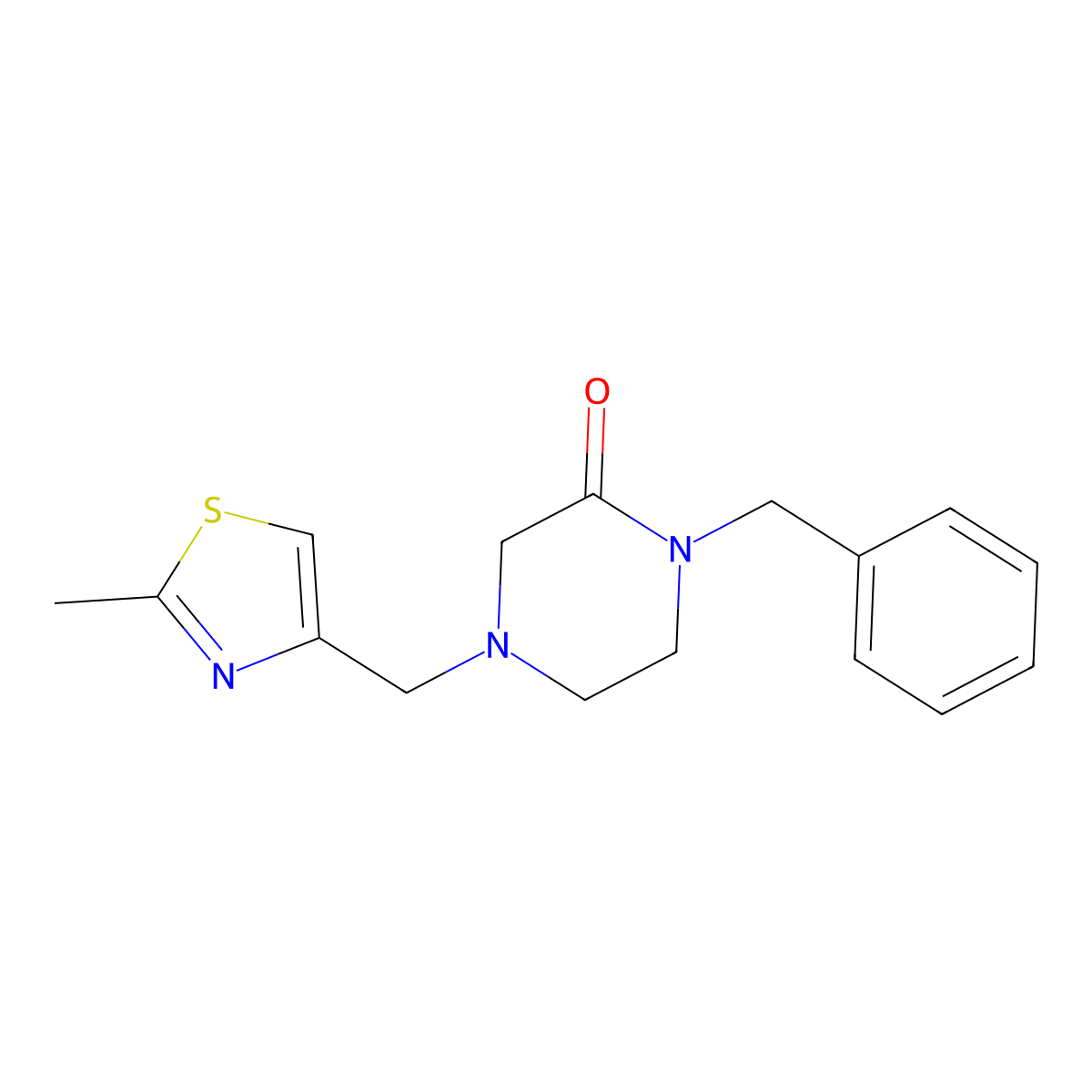 1-Benzyl-4-[(2-methyl-1,3-thiazol-4-yl)methyl]piperazin-2-one molecular structure, CAS 2415509-53-2