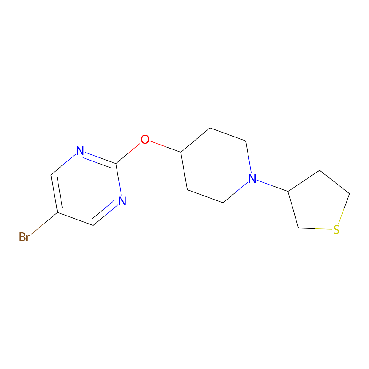 5-Bromo-2-{[1-(thiolan-3-yl)piperidin-4-yl]oxy}pyrimidine molecular structure, CAS 2415509-63-4