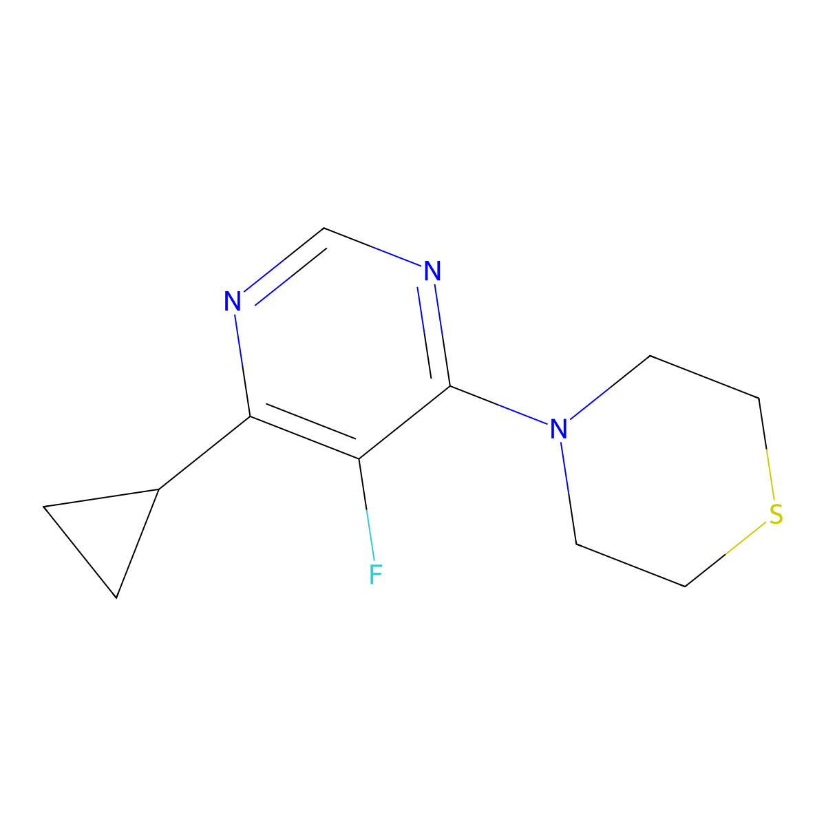 4-(6-Cyclopropyl-5-fluoropyrimidin-4-yl)thiomorpholine molecular structure, CAS 2415509-67-8