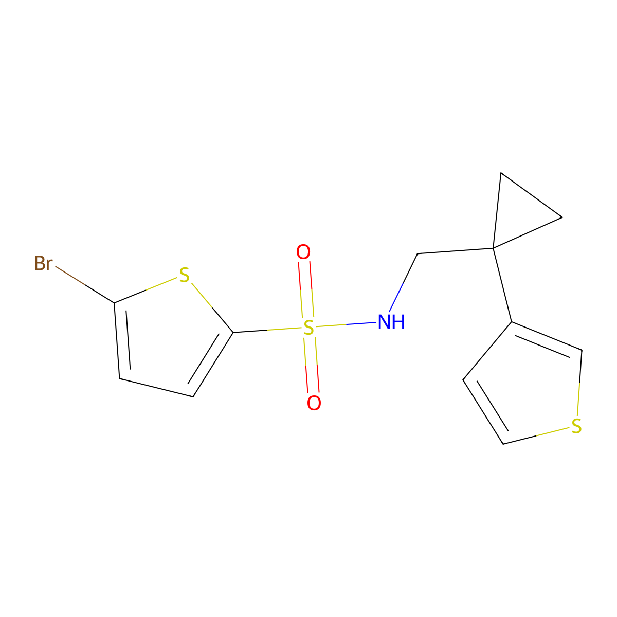 5-bromo-N-{[1-(thiophen-3-yl)cyclopropyl]methyl}thiophene-2-sulfonamide molecular structure, CAS 2415509-73-6