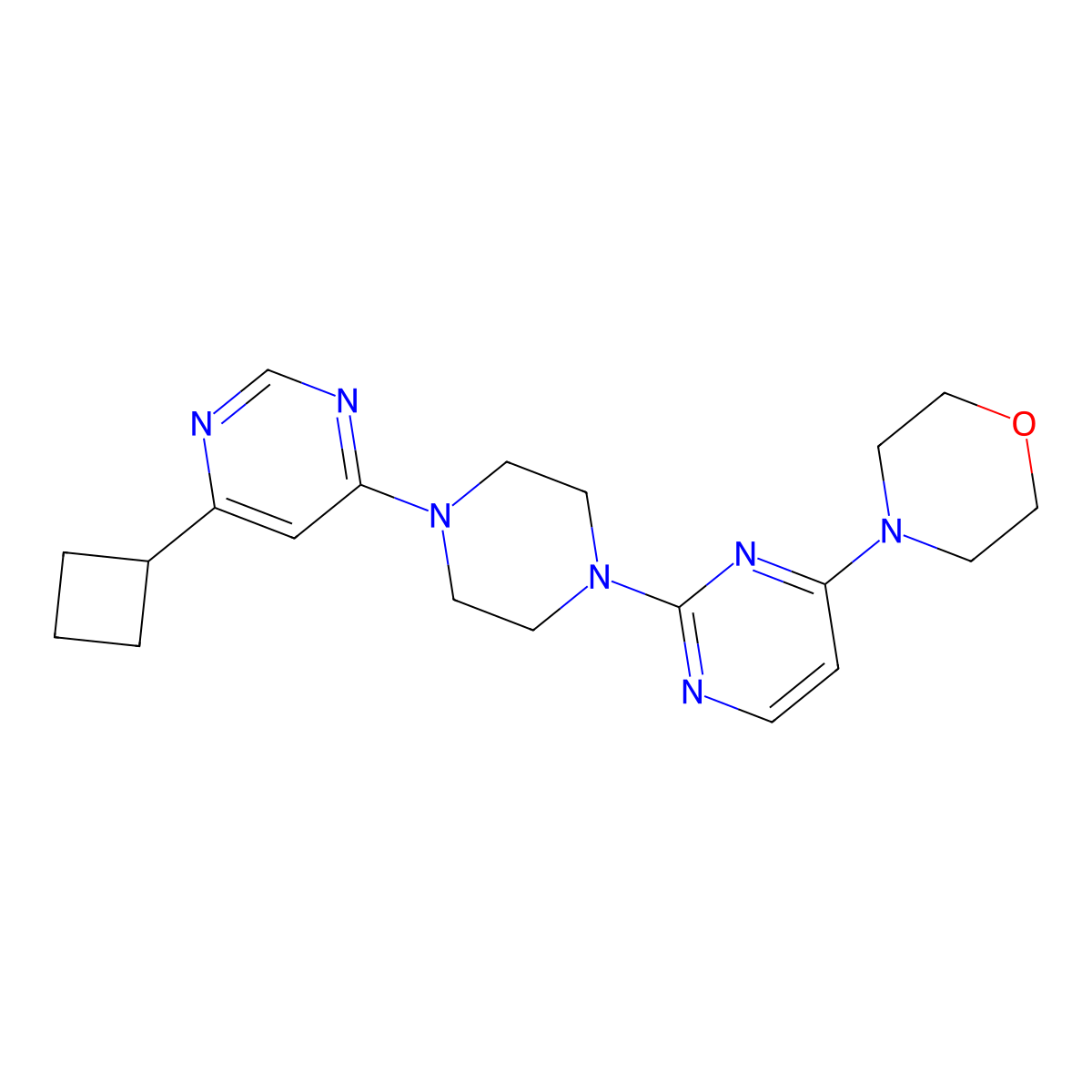 4-{2-[4-(6-Cyclobutylpyrimidin-4-yl)piperazin-1-yl]pyrimidin-4-yl}morpholine molecular structure, CAS 2415509-82-7