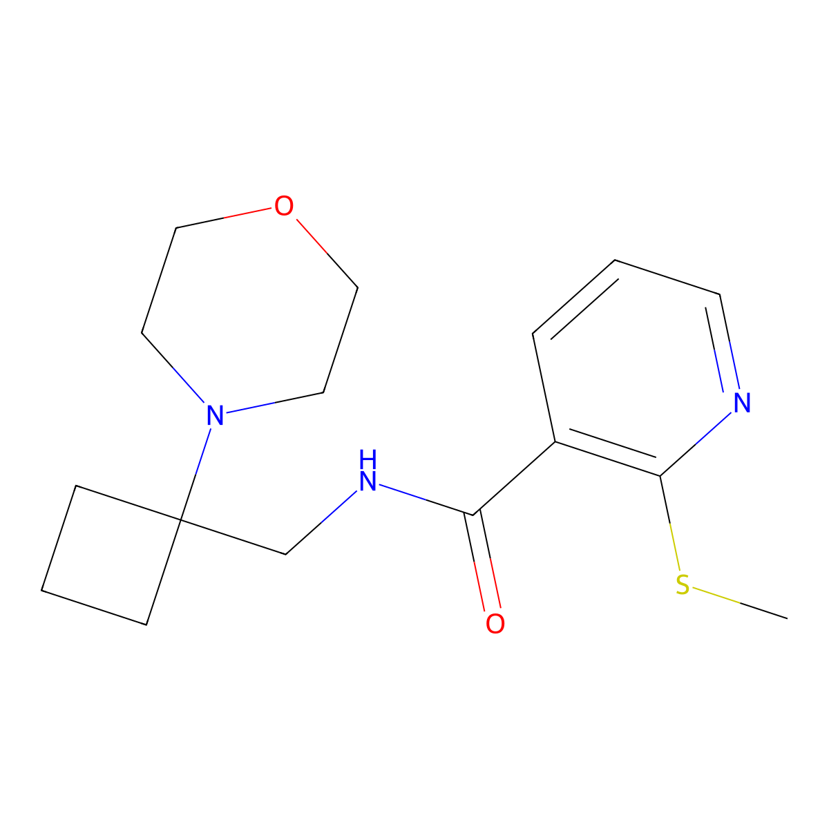 2-(methylsulfanyl)-N-{[1-(morpholin-4-yl)cyclobutyl]methyl}pyridine-3-carboxamide molecular structure, CAS 2415509-89-4