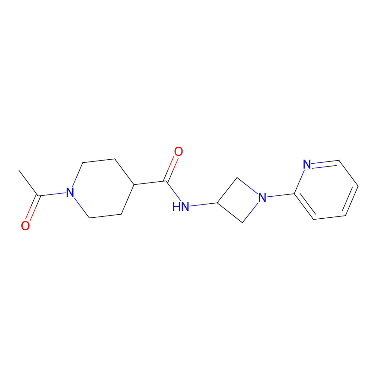 1-acetyl-N-[1-(pyridin-2-yl)azetidin-3-yl]piperidine-4-carboxamide molecular structure, CAS 2415509-90-7