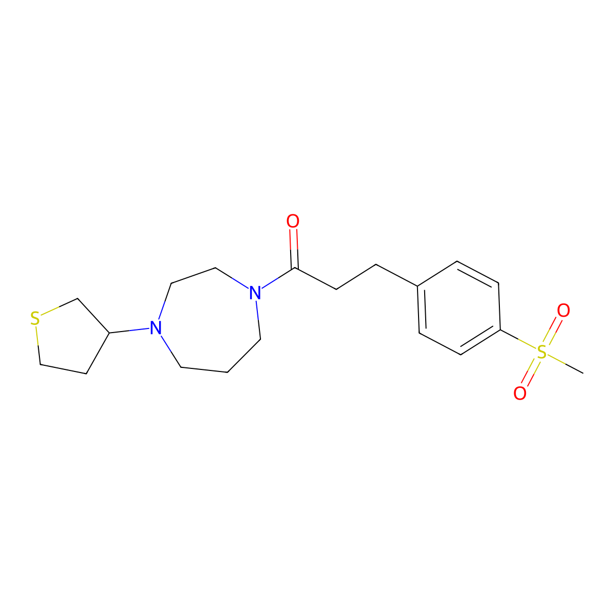 3-(4-Methanesulfonylphenyl)-1-[4-(thiolan-3-yl)-1,4-diazepan-1-yl]propan-1-one molecular structure, CAS 2415510-05-1