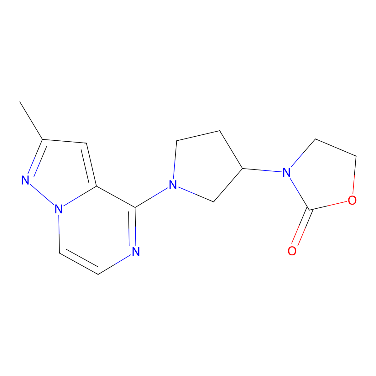 3-(1-{2-Methylpyrazolo[1,5-a]pyrazin-4-yl}pyrrolidin-3-yl)-1,3-oxazolidin-2-one molecular structure, CAS 2415510-10-8