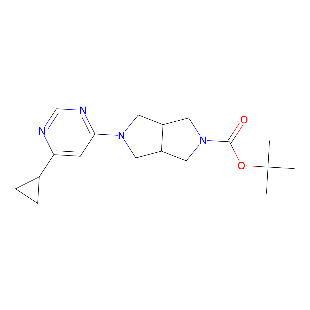 Tert-butyl 5-(6-cyclopropylpyrimidin-4-yl)-octahydropyrrolo[3,4-c]pyrrole-2-carboxylate molecular structure, CAS 2415510-18-6