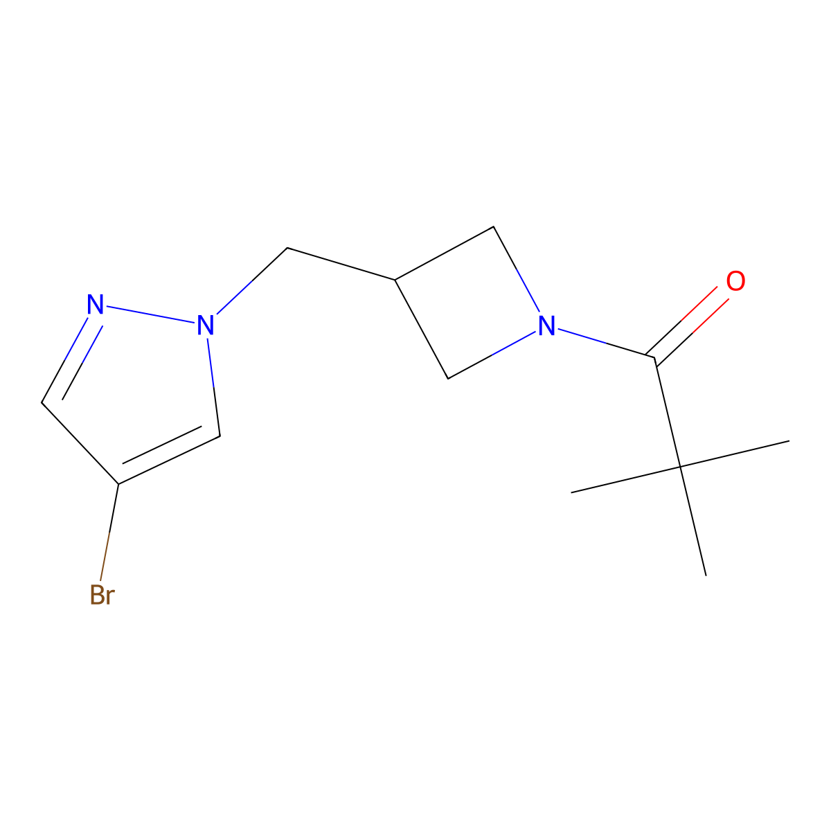 1-{3-[(4-bromo-1H-pyrazol-1-yl)methyl]azetidin-1-yl}-2,2-dimethylpropan-1-one molecular structure, CAS 2415510-21-1