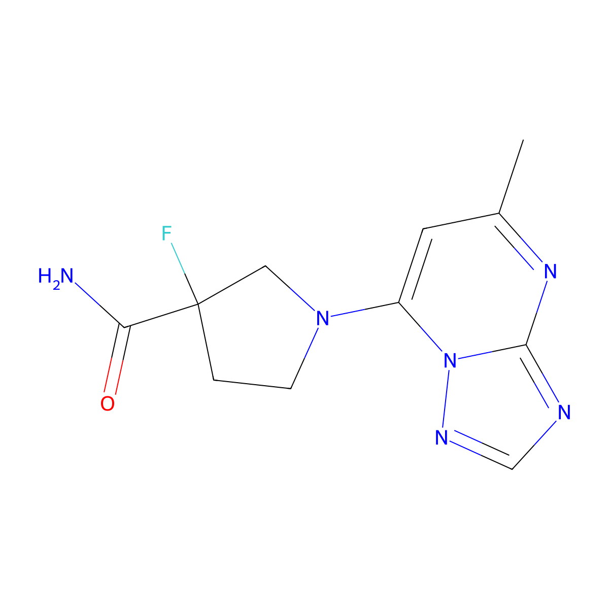 3-Fluoro-1-{5-methyl-[1,2,4]triazolo[1,5-a]pyrimidin-7-yl}pyrrolidine-3-carboxamide molecular structure, CAS 2415510-22-2