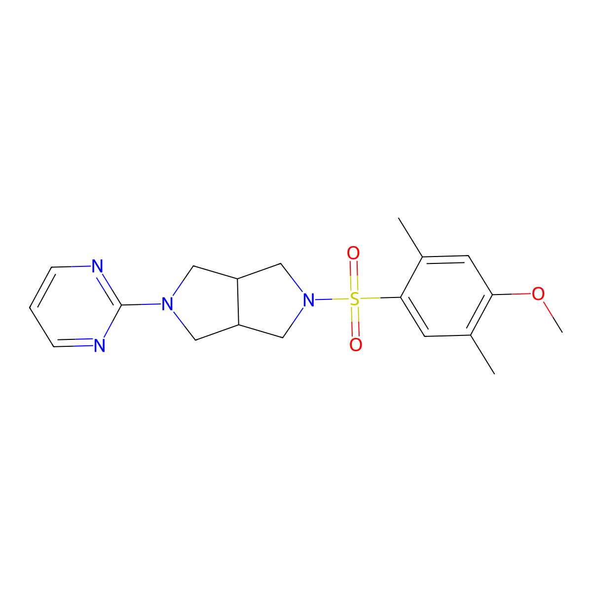 2-[5-(4-Methoxy-2,5-dimethylbenzenesulfonyl)-octahydropyrrolo[3,4-c]pyrrol-2-yl]pyrimidine molecular structure, CAS 2415510-23-3