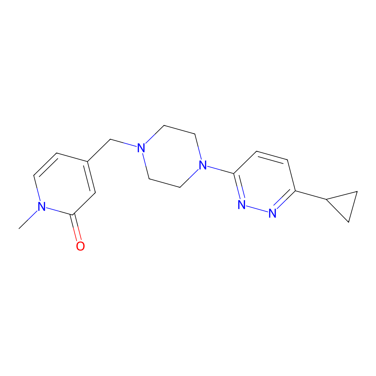 4-{[4-(6-Cyclopropylpyridazin-3-yl)piperazin-1-yl]methyl}-1-methyl-1,2-dihydropyridin-2-one molecular structure, CAS 2415510-24-4