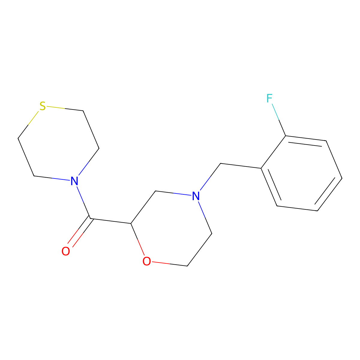 4-[(2-Fluorophenyl)methyl]-2-(thiomorpholine-4-carbonyl)morpholine molecular structure, CAS 2415510-28-8