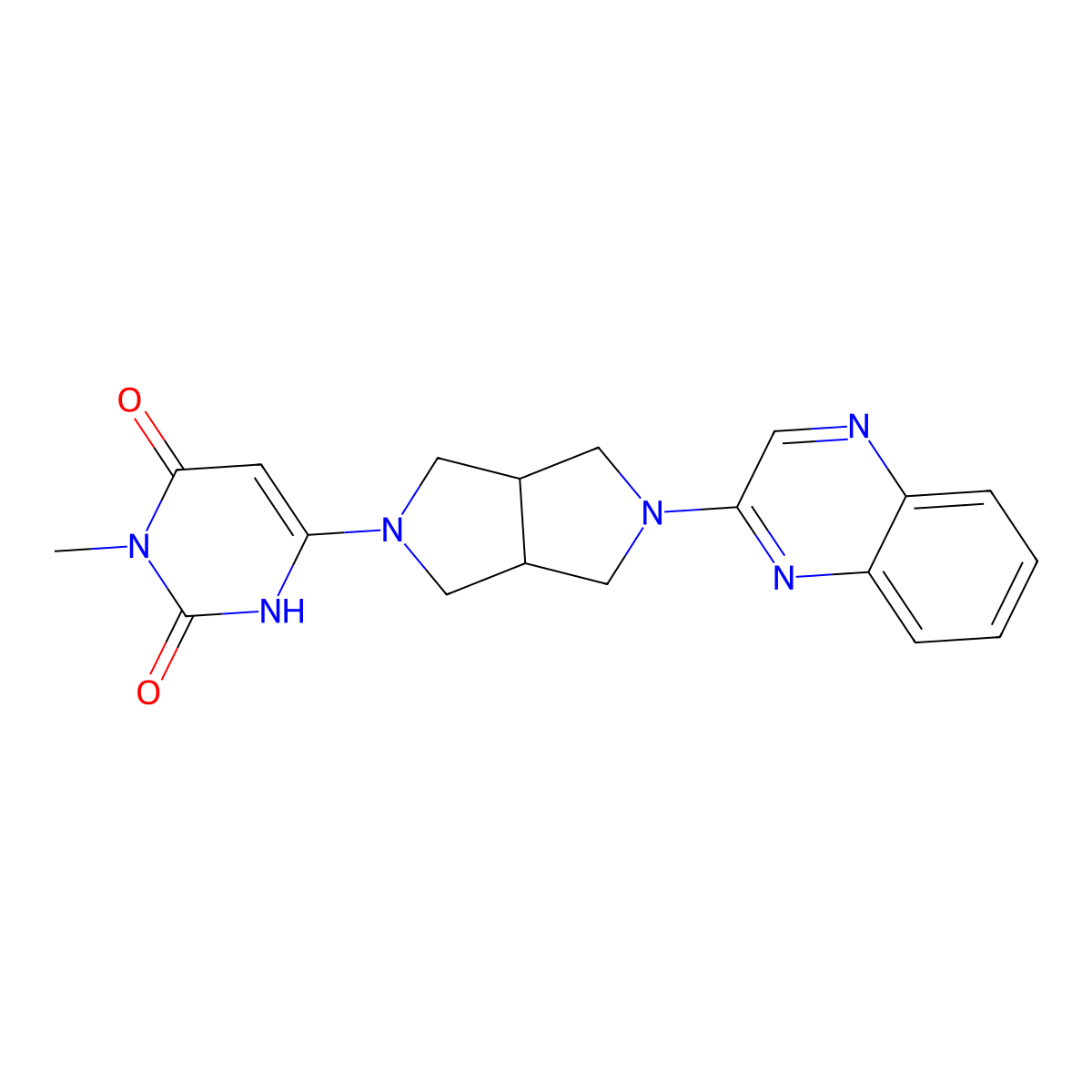 3-Methyl-6-[5-(quinoxalin-2-yl)-octahydropyrrolo[3,4-c]pyrrol-2-yl]-1,2,3,4-tetrahydropyrimidine-2,4-dione molecular structure, CAS 2415510-30-2
