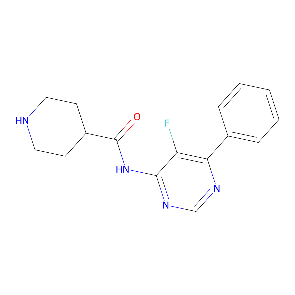 N-(5-Fluoro-6-phenylpyrimidin-4-yl)piperidine-4-carboxamide molecular structure, CAS 2415510-32-4