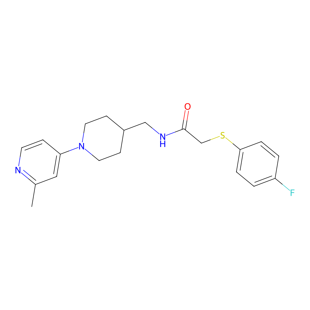 2-[(4-fluorophenyl)sulfanyl]-N-{[1-(2-methylpyridin-4-yl)piperidin-4-yl]methyl}acetamide molecular structure, CAS 2415510-34-6