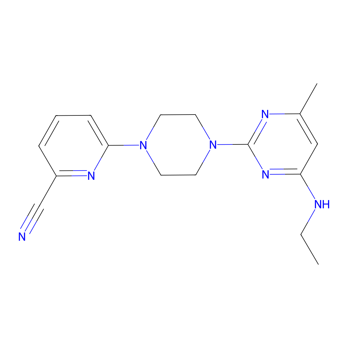 6-{4-[4-(Ethylamino)-6-methylpyrimidin-2-yl]piperazin-1-yl}pyridine-2-carbonitrile molecular structure, CAS 2415510-37-9