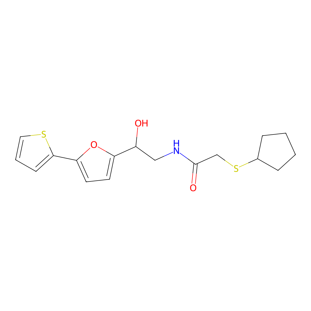 2-(cyclopentylsulfanyl)-N-{2-hydroxy-2-[5-(thiophen-2-yl)furan-2-yl]ethyl}acetamide molecular structure, CAS 2415510-38-0