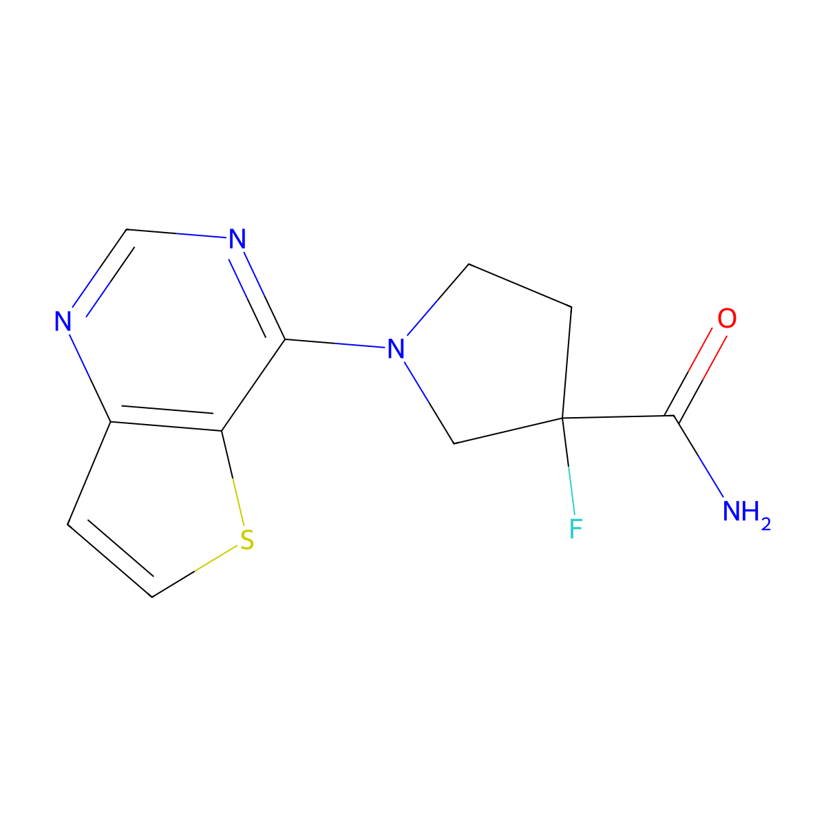 3-Fluoro-1-{thieno[3,2-d]pyrimidin-4-yl}pyrrolidine-3-carboxamide molecular structure, CAS 2415510-40-4