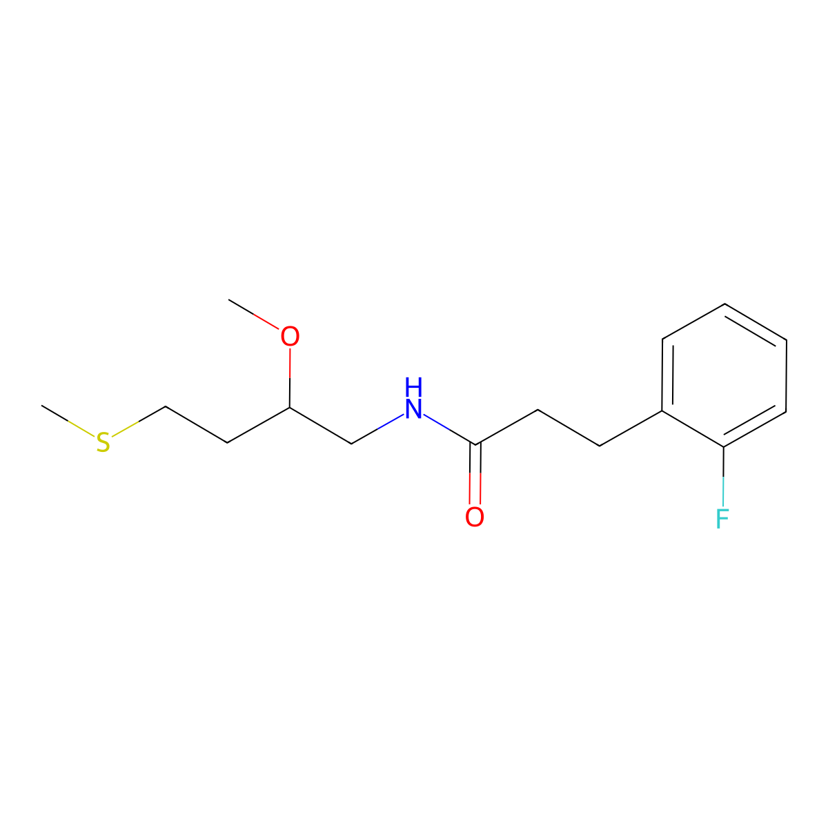 3-(2-fluorophenyl)-N-[2-methoxy-4-(methylsulfanyl)butyl]propanamide molecular structure, CAS 2415510-44-8