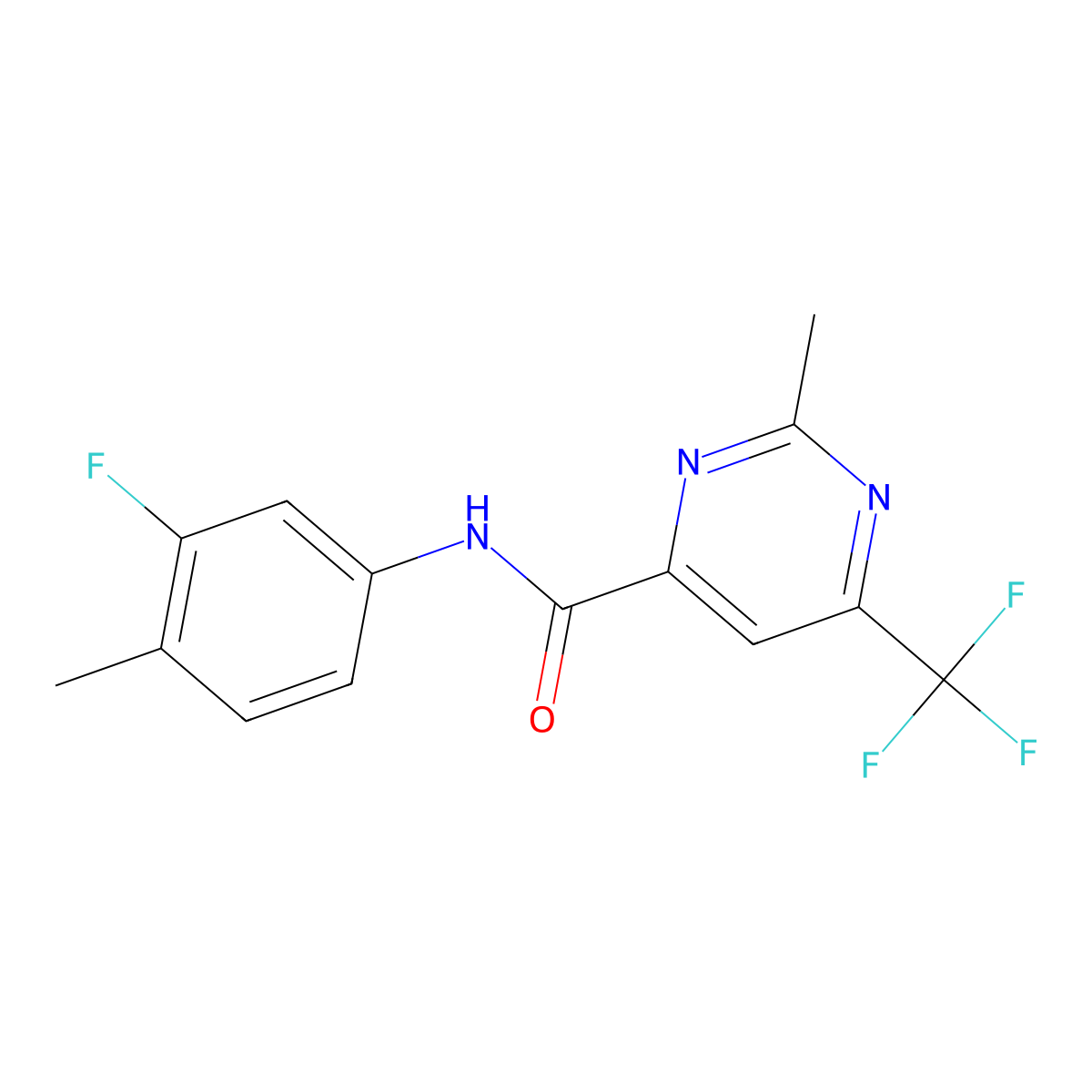 N-(3-Fluoro-4-methylphenyl)-2-methyl-6-(trifluoromethyl)pyrimidine-4-carboxamide molecular structure, CAS 2415510-48-2