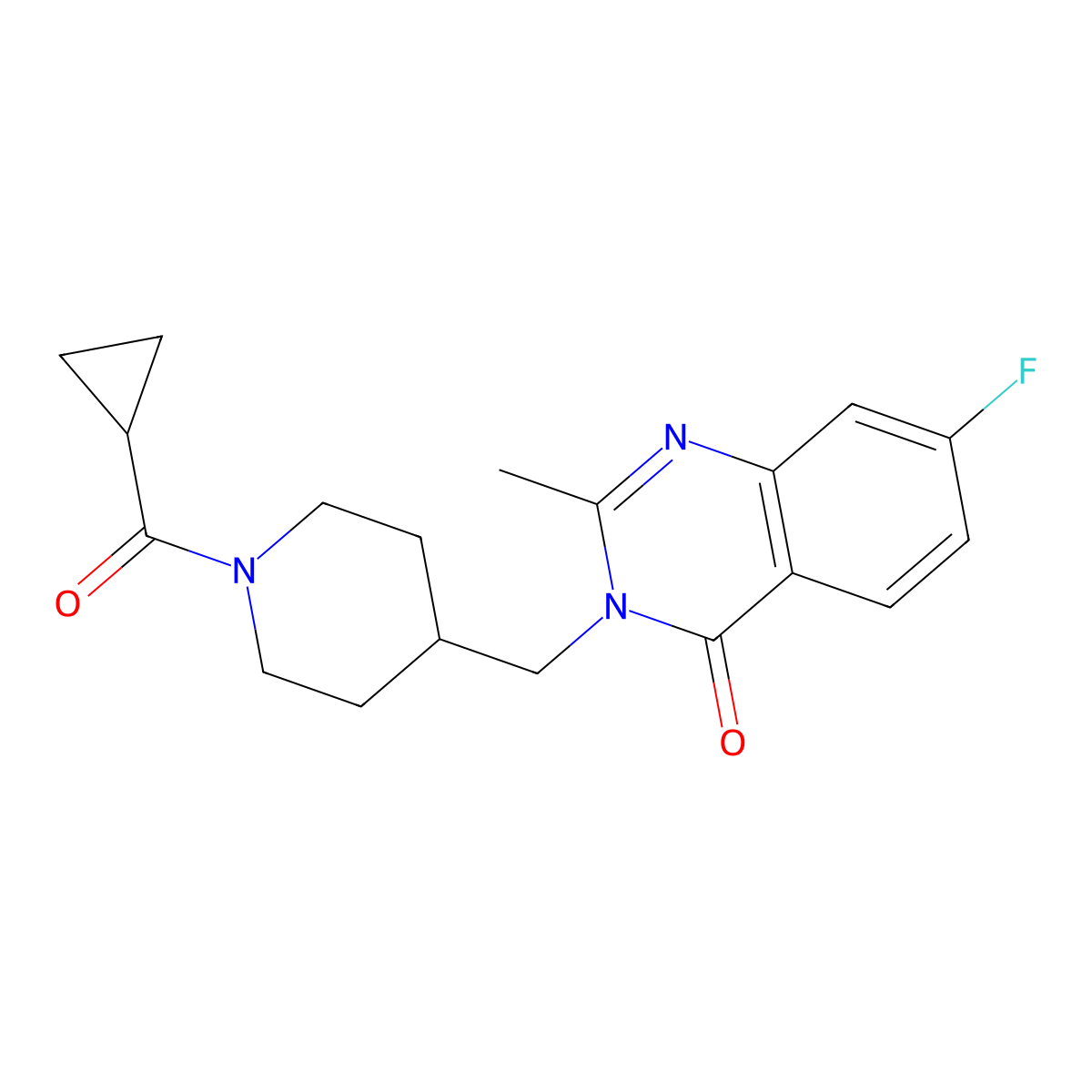 3-[(1-Cyclopropanecarbonylpiperidin-4-yl)methyl]-7-fluoro-2-methyl-3,4-dihydroquinazolin-4-one molecular structure, CAS 2415510-50-6
