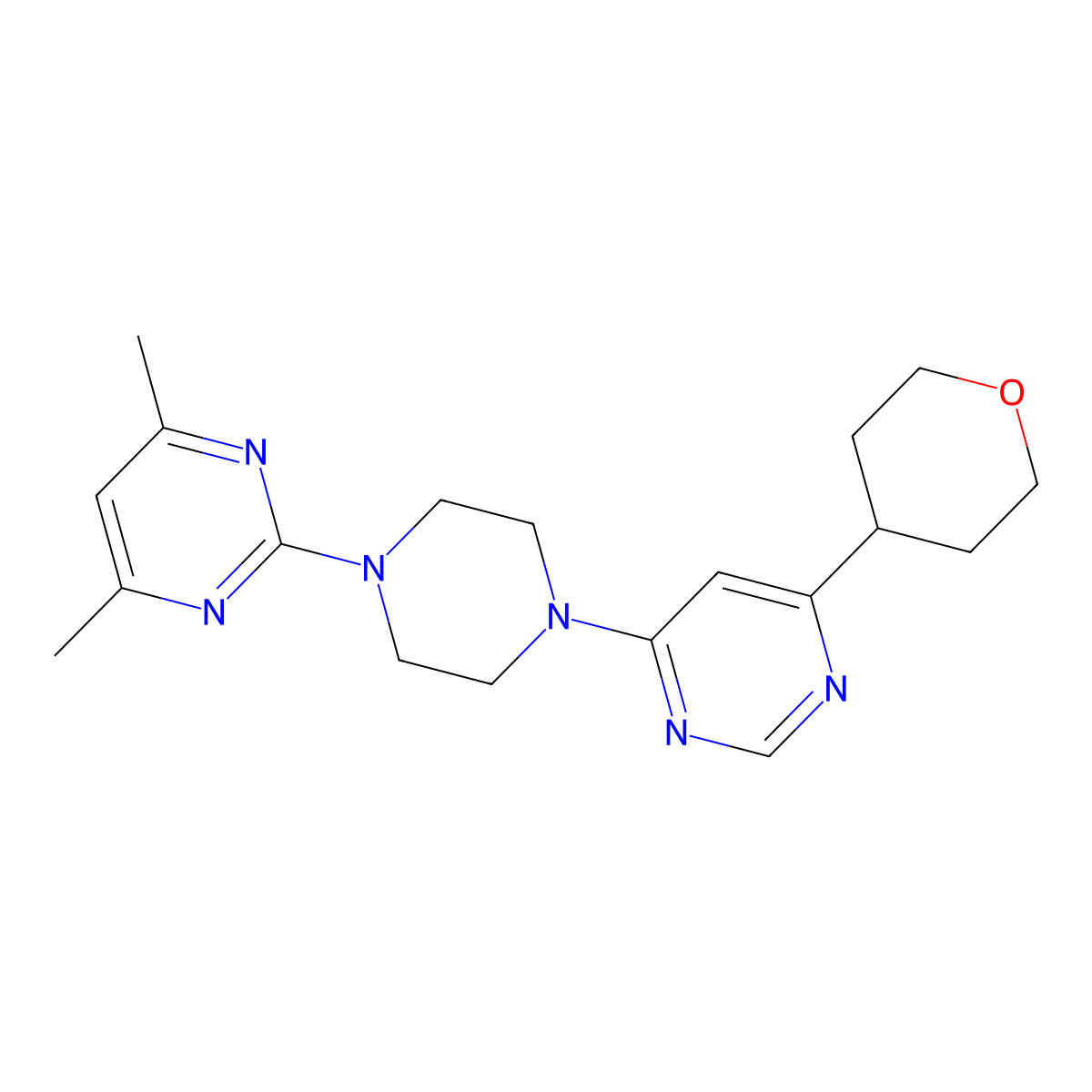 4-[4-(4,6-Dimethylpyrimidin-2-yl)piperazin-1-yl]-6-(oxan-4-yl)pyrimidine molecular structure, CAS 2415510-53-9