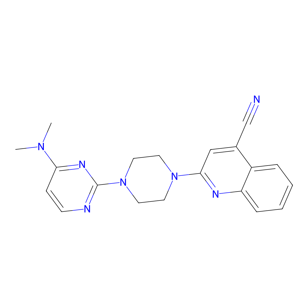2-{4-[4-(Dimethylamino)pyrimidin-2-yl]piperazin-1-yl}quinoline-4-carbonitrile molecular structure, CAS 2415510-58-4