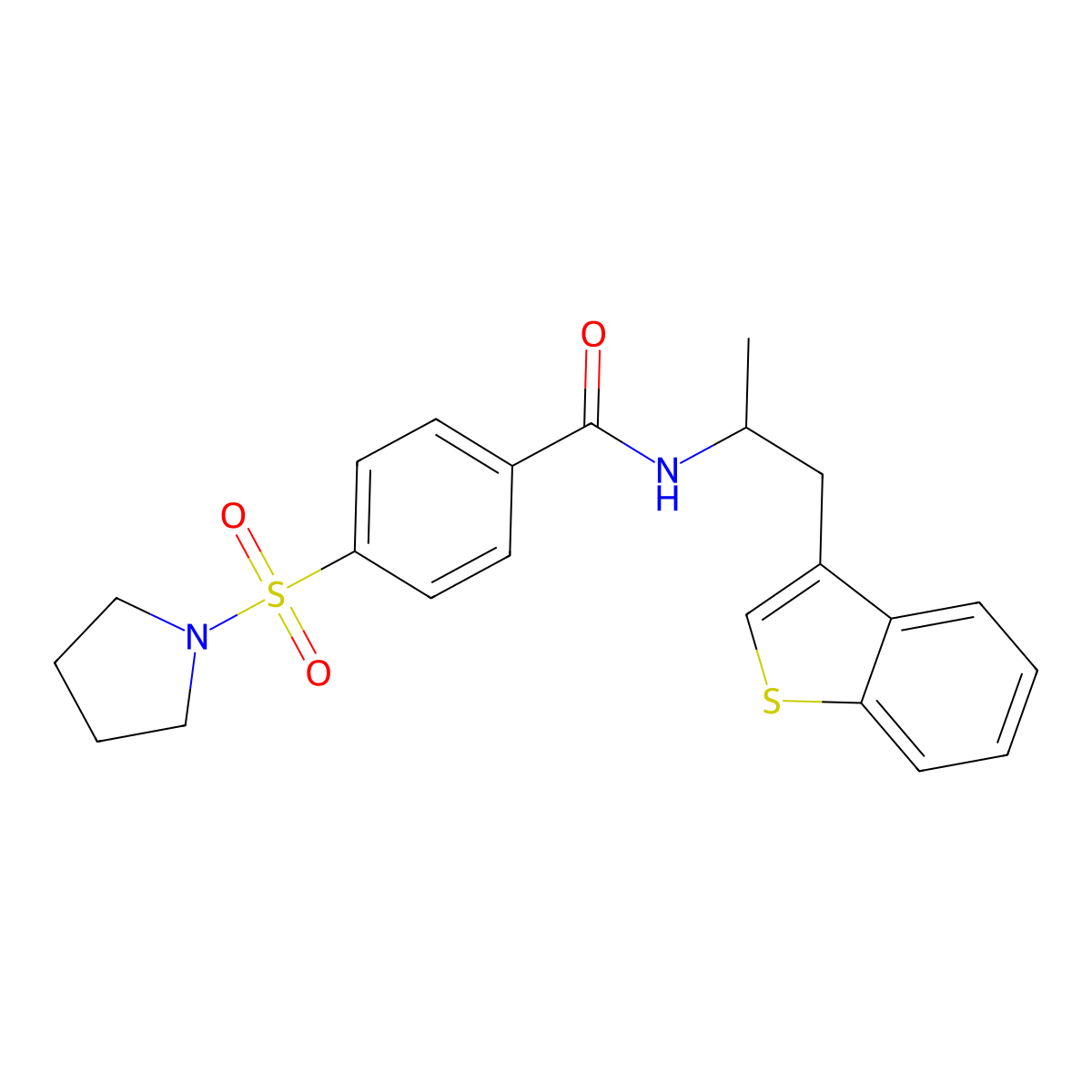 N-[1-(1-benzothiophen-3-yl)propan-2-yl]-4-(pyrrolidine-1-sulfonyl)benzamide molecular structure, CAS 2415510-60-8