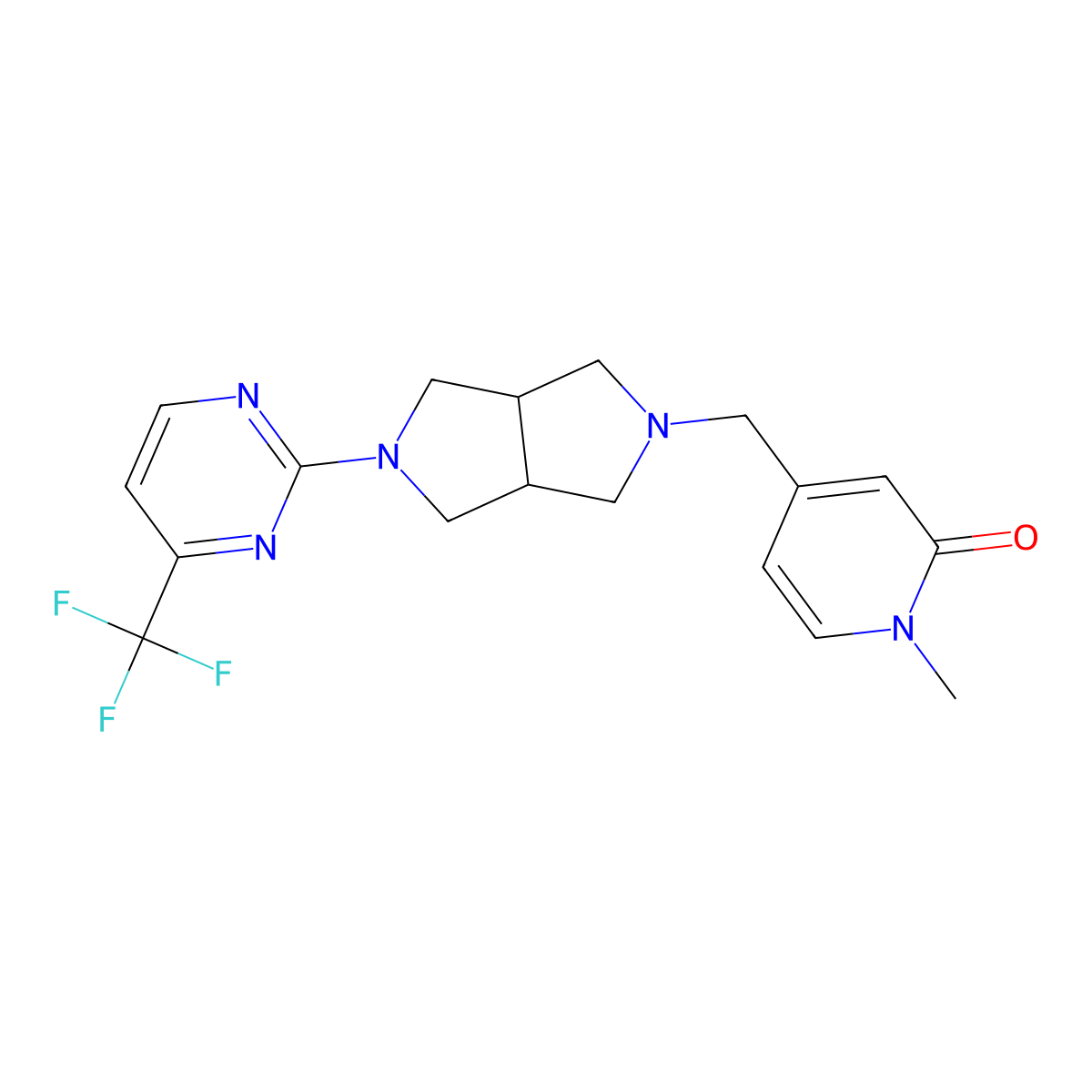 1-Methyl-4-({5-[4-(trifluoromethyl)pyrimidin-2-yl]-octahydropyrrolo[3,4-c]pyrrol-2-yl}methyl)-1,2-dihydropyridin-2-one molecular structure, CAS 2415510-64-2
