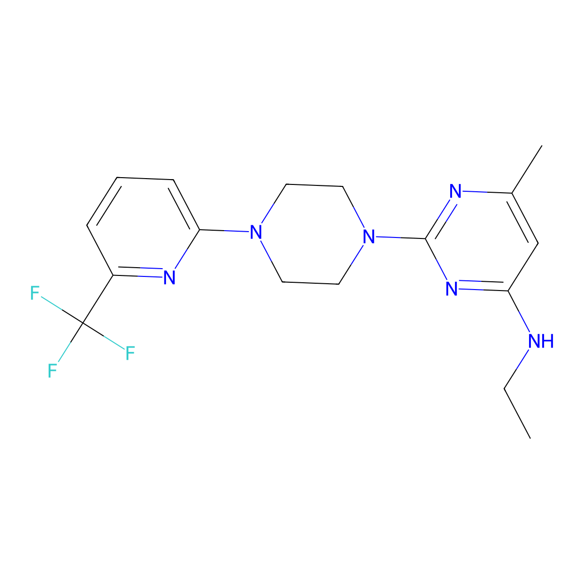 N-ethyl-6-methyl-2-{4-[6-(trifluoromethyl)pyridin-2-yl]piperazin-1-yl}pyrimidin-4-amine molecular structure, CAS 2415510-67-5