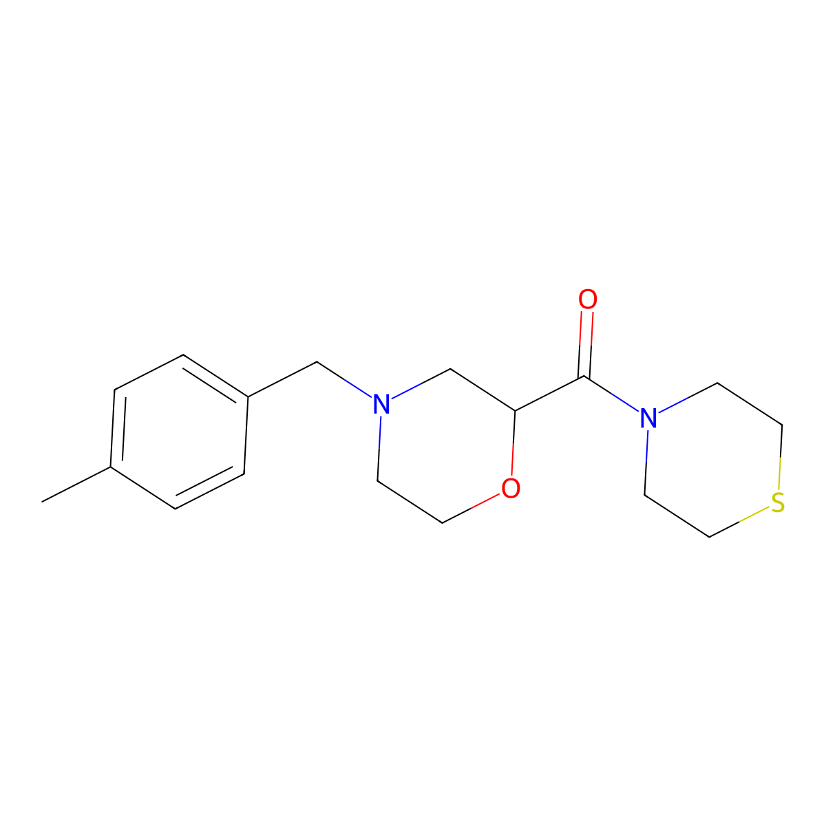 4-[(4-Methylphenyl)methyl]-2-(thiomorpholine-4-carbonyl)morpholine molecular structure, CAS 2415510-70-0