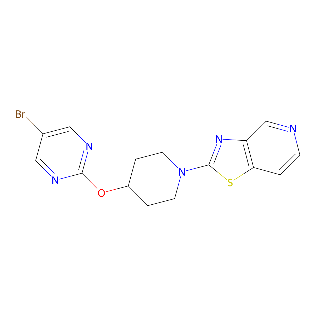 5-Bromo-2-[(1-{[1,3]thiazolo[4,5-c]pyridin-2-yl}piperidin-4-yl)oxy]pyrimidine molecular structure, CAS 2415510-76-6