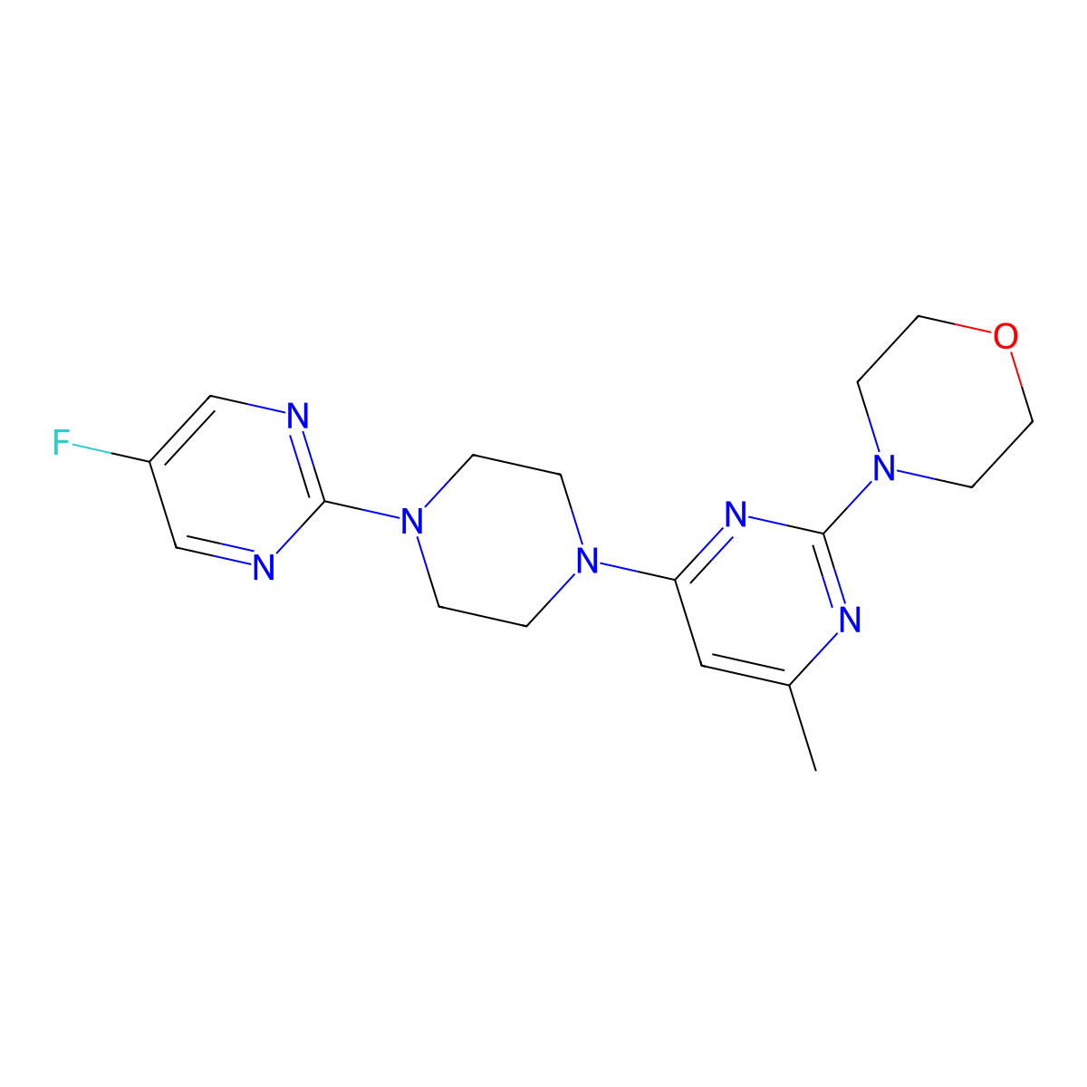 4-{4-[4-(5-Fluoropyrimidin-2-yl)piperazin-1-yl]-6-methylpyrimidin-2-yl}morpholine molecular structure, CAS 2415510-79-9