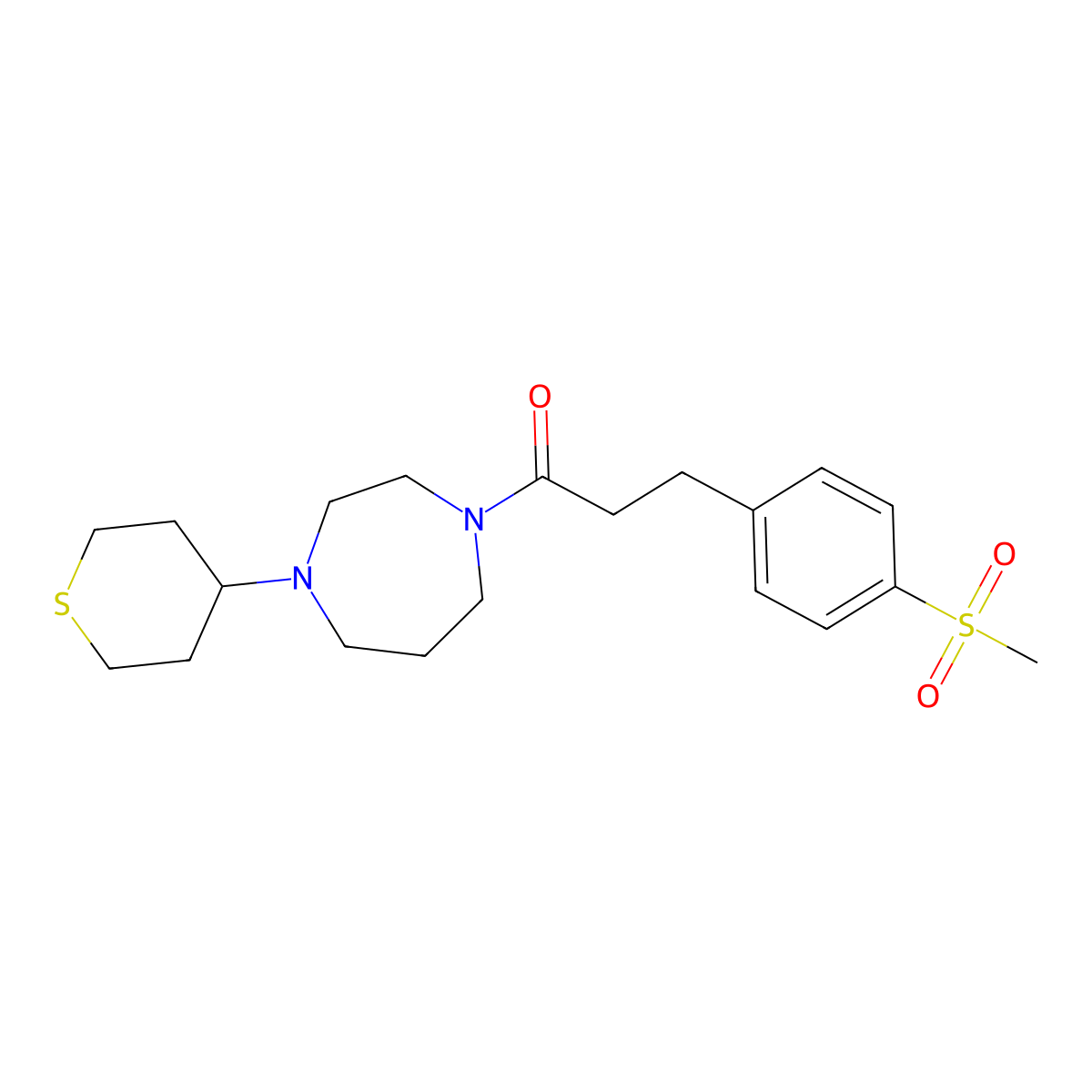 3-(4-Methanesulfonylphenyl)-1-[4-(thian-4-yl)-1,4-diazepan-1-yl]propan-1-one molecular structure, CAS 2415510-82-4