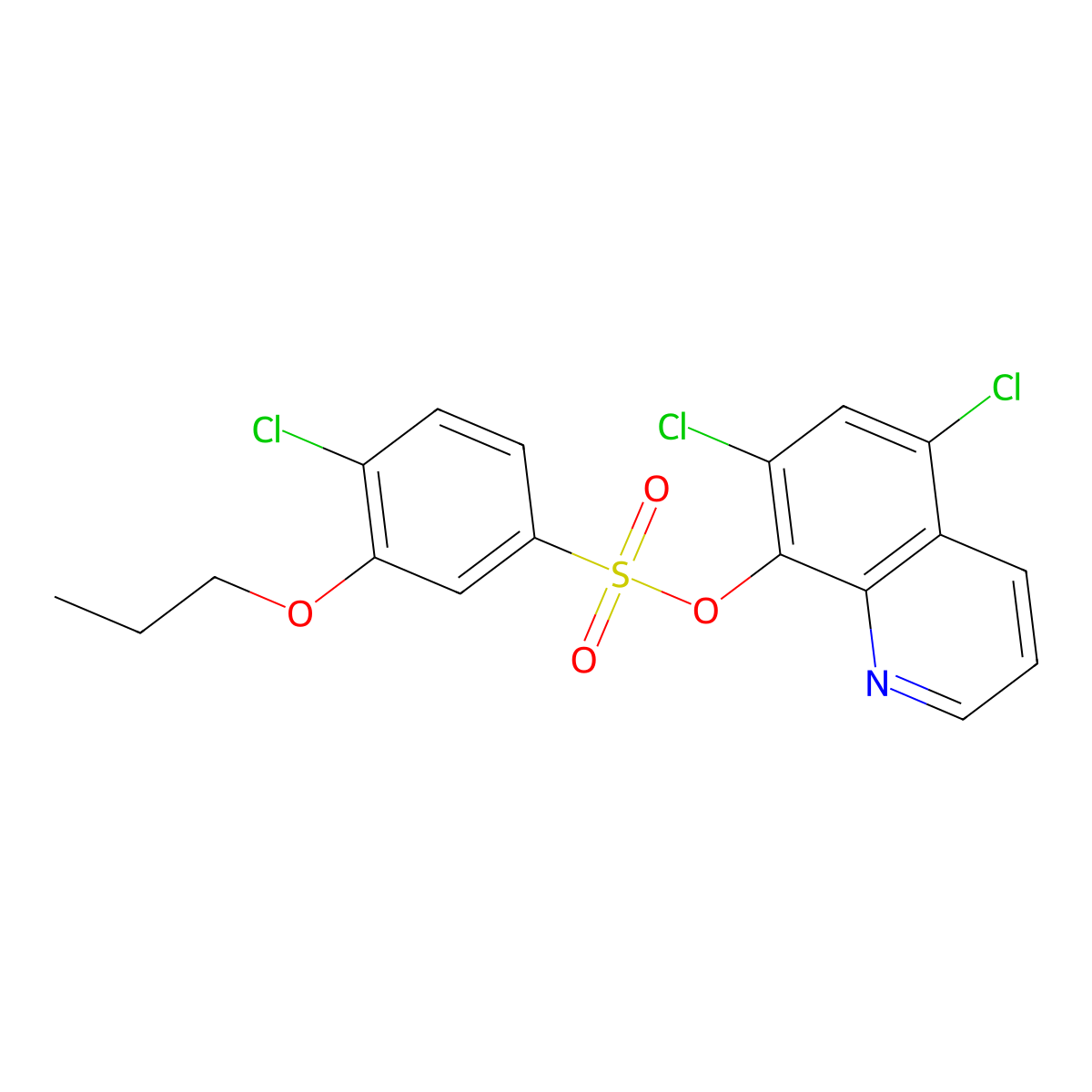 5,7-Dichloroquinolin-8-yl 4-chloro-3-propoxybenzene-1-sulfonate molecular structure, CAS 2415510-83-5