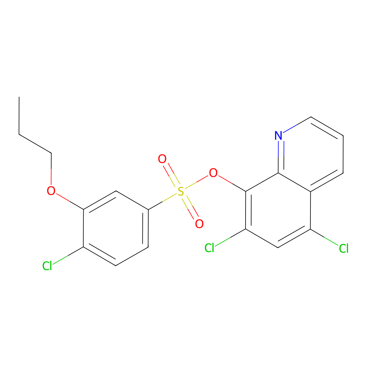 5,7-Dichloroquinolin-8-yl 4-chloro-3-propoxybenzene-1-sulfonate molecular structure, CAS 2415510-83-5