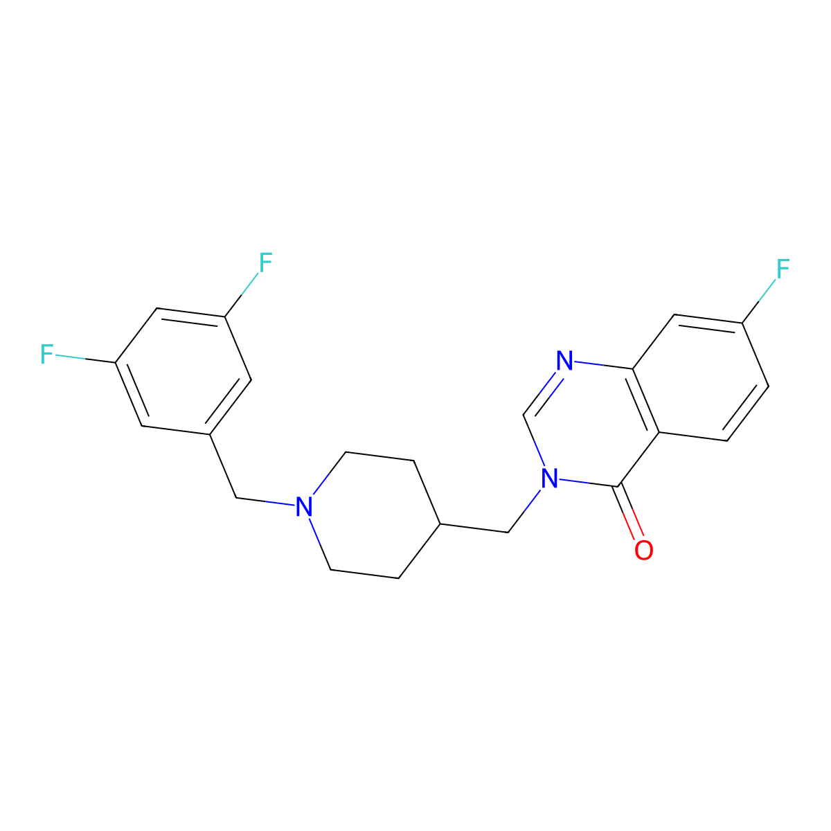 3-({1-[(3,5-Difluorophenyl)methyl]piperidin-4-yl}methyl)-7-fluoro-3,4-dihydroquinazolin-4-one molecular structure, CAS 2415510-85-7