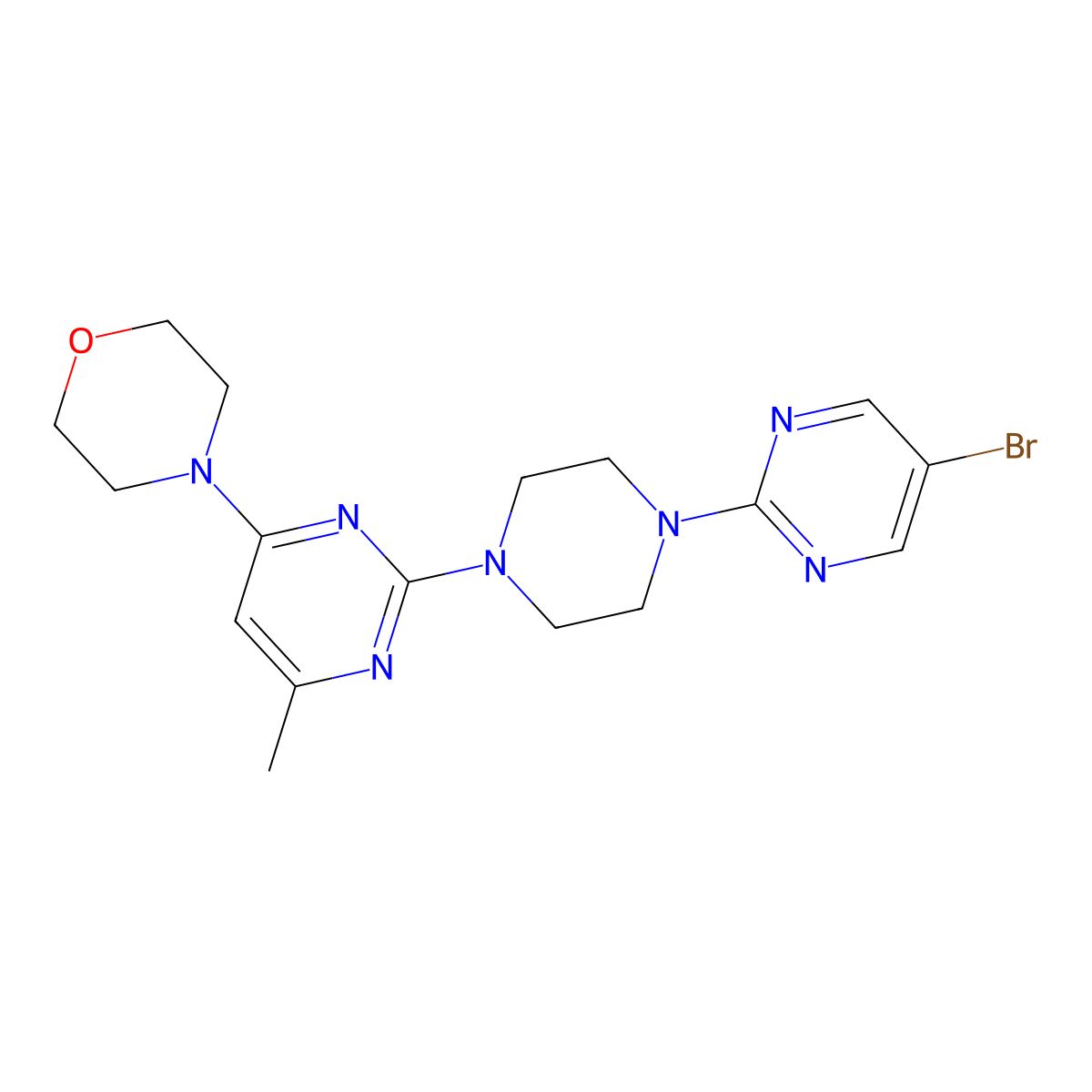 4-{2-[4-(5-Bromopyrimidin-2-yl)piperazin-1-yl]-6-methylpyrimidin-4-yl}morpholine molecular structure, CAS 2415510-86-8