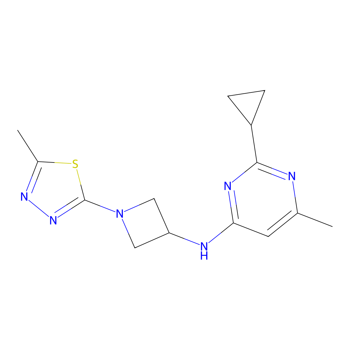2-Cyclopropyl-6-methyl-N-[1-(5-methyl-1,3,4-thiadiazol-2-yl)azetidin-3-yl]pyrimidin-4-amine molecular structure, CAS 2415510-89-1
