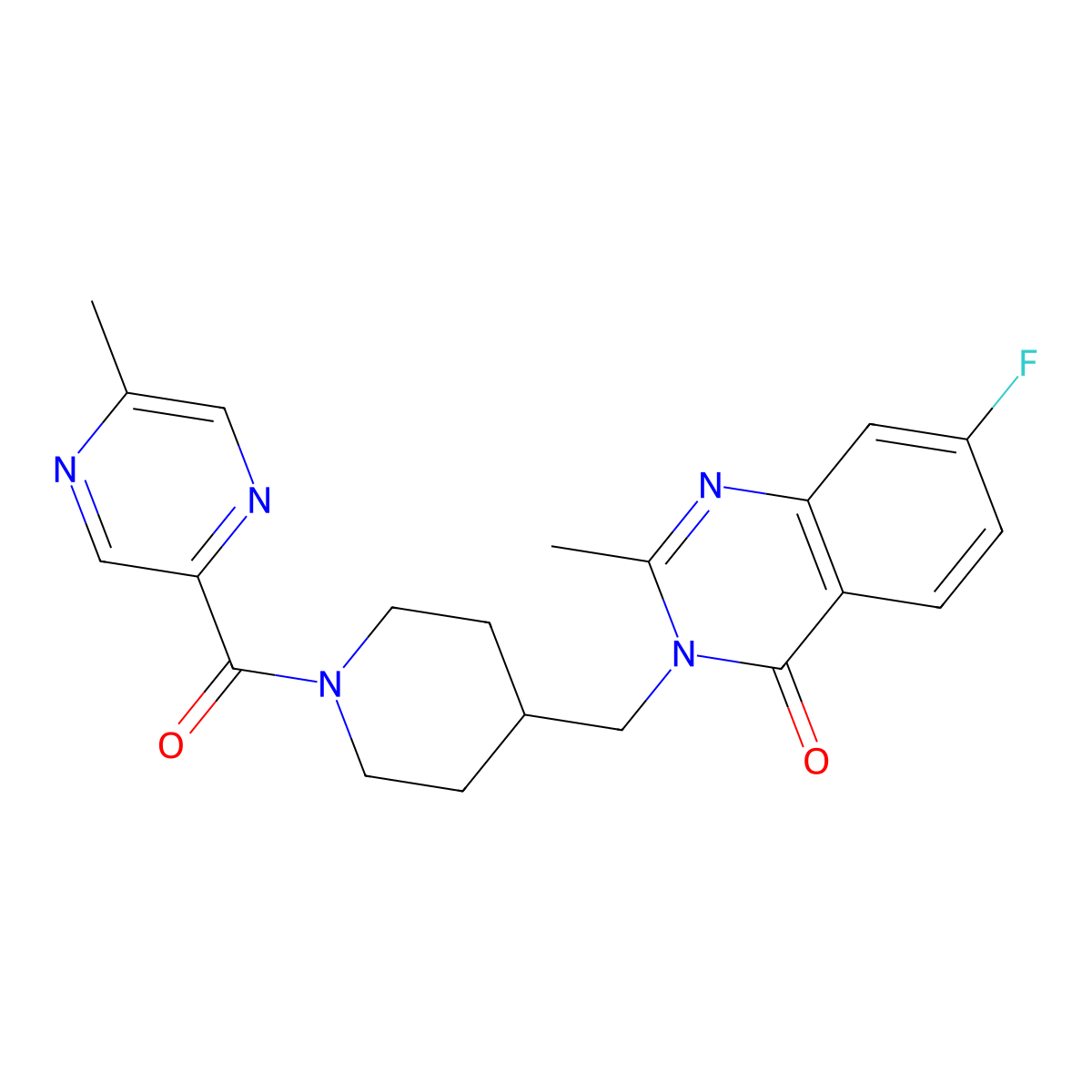 7-Fluoro-2-methyl-3-{[1-(5-methylpyrazine-2-carbonyl)piperidin-4-yl]methyl}-3,4-dihydroquinazolin-4-one molecular structure, CAS 2415510-93-7