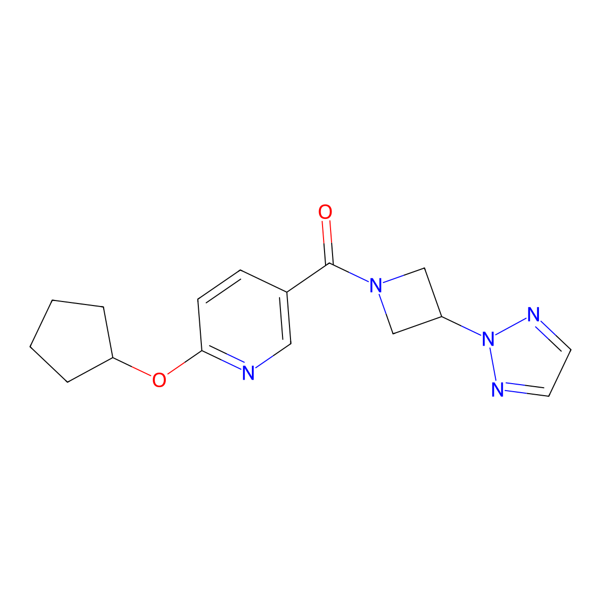 2-(cyclopentyloxy)-5-[3-(2H-1,2,3-triazol-2-yl)azetidine-1-carbonyl]pyridine molecular structure, CAS 2415510-99-3