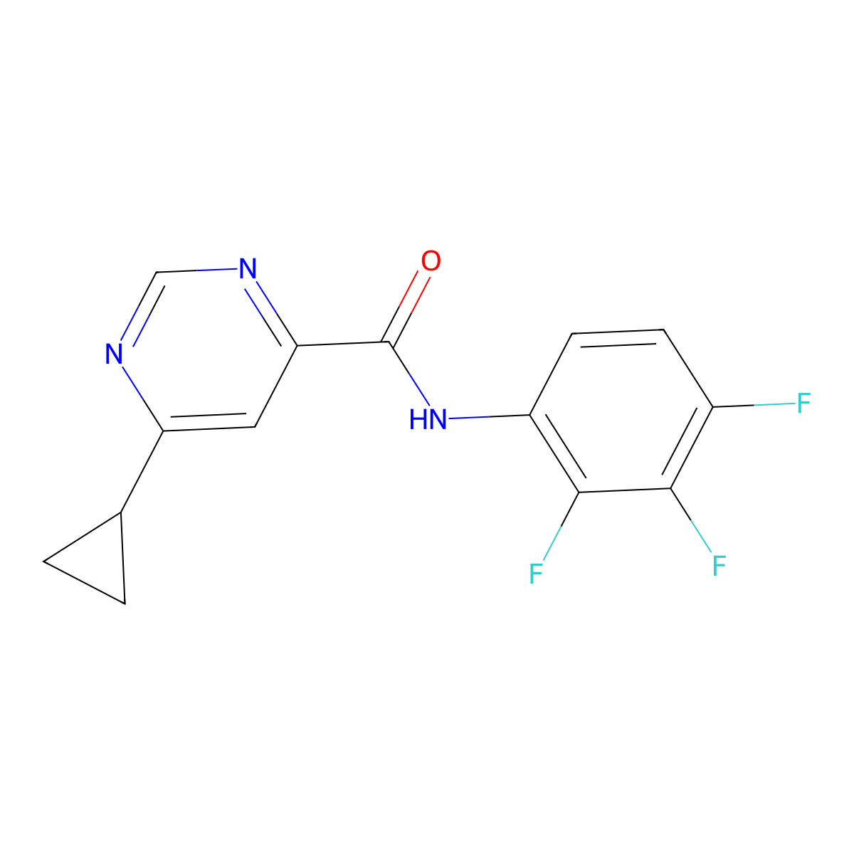 6-Cyclopropyl-N-(2,3,4-trifluorophenyl)pyrimidine-4-carboxamide molecular structure, CAS 2415511-01-0