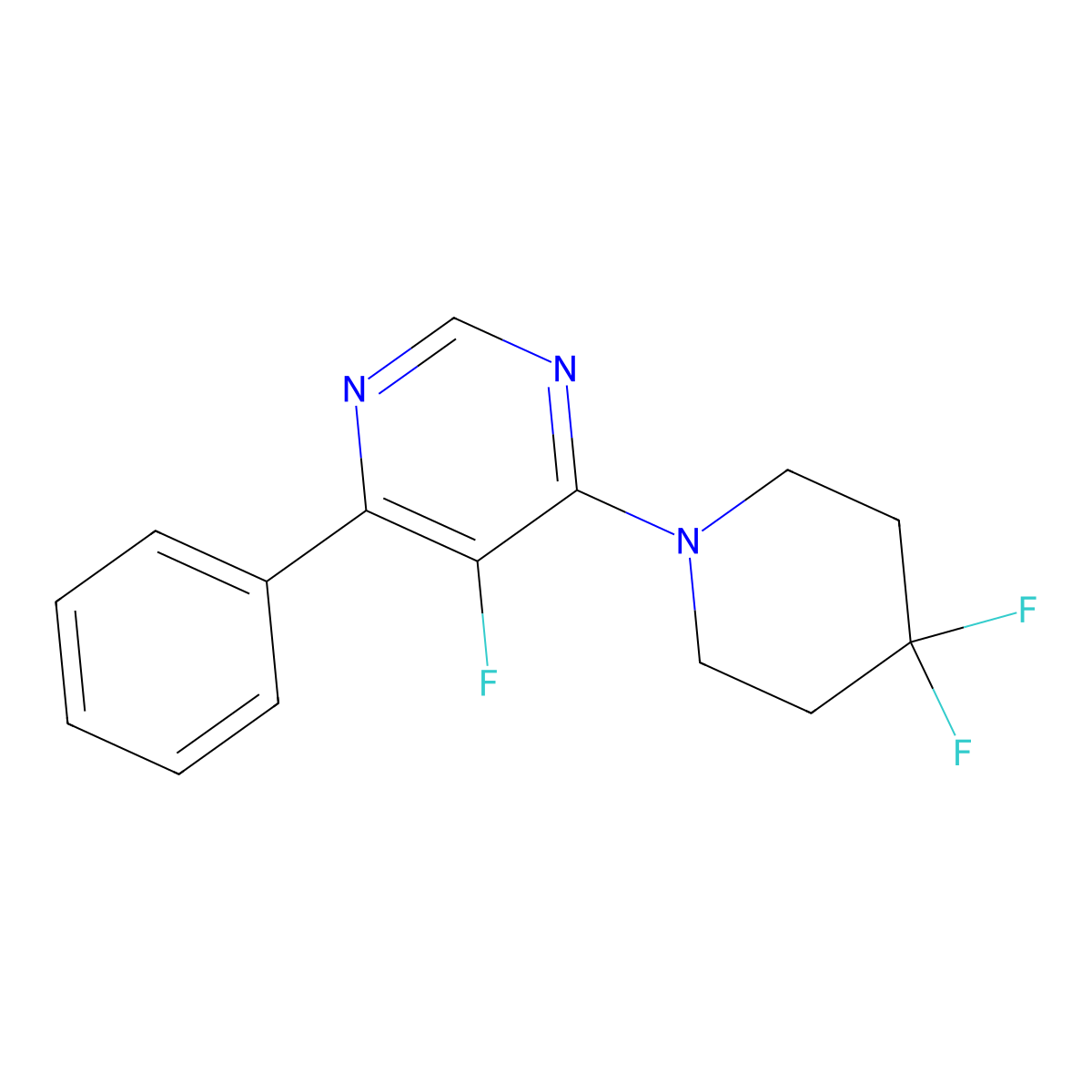 4-(4,4-Difluoropiperidin-1-yl)-5-fluoro-6-phenylpyrimidine molecular structure, CAS 2415511-02-1