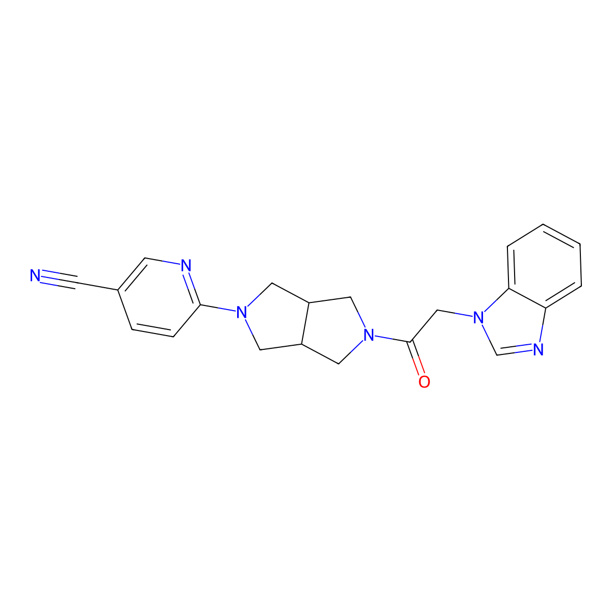 6-{5-[2-(1H-1,3-benzodiazol-1-yl)acetyl]-octahydropyrrolo[3,4-c]pyrrol-2-yl}pyridine-3-carbonitrile molecular structure, CAS 2415511-07-6