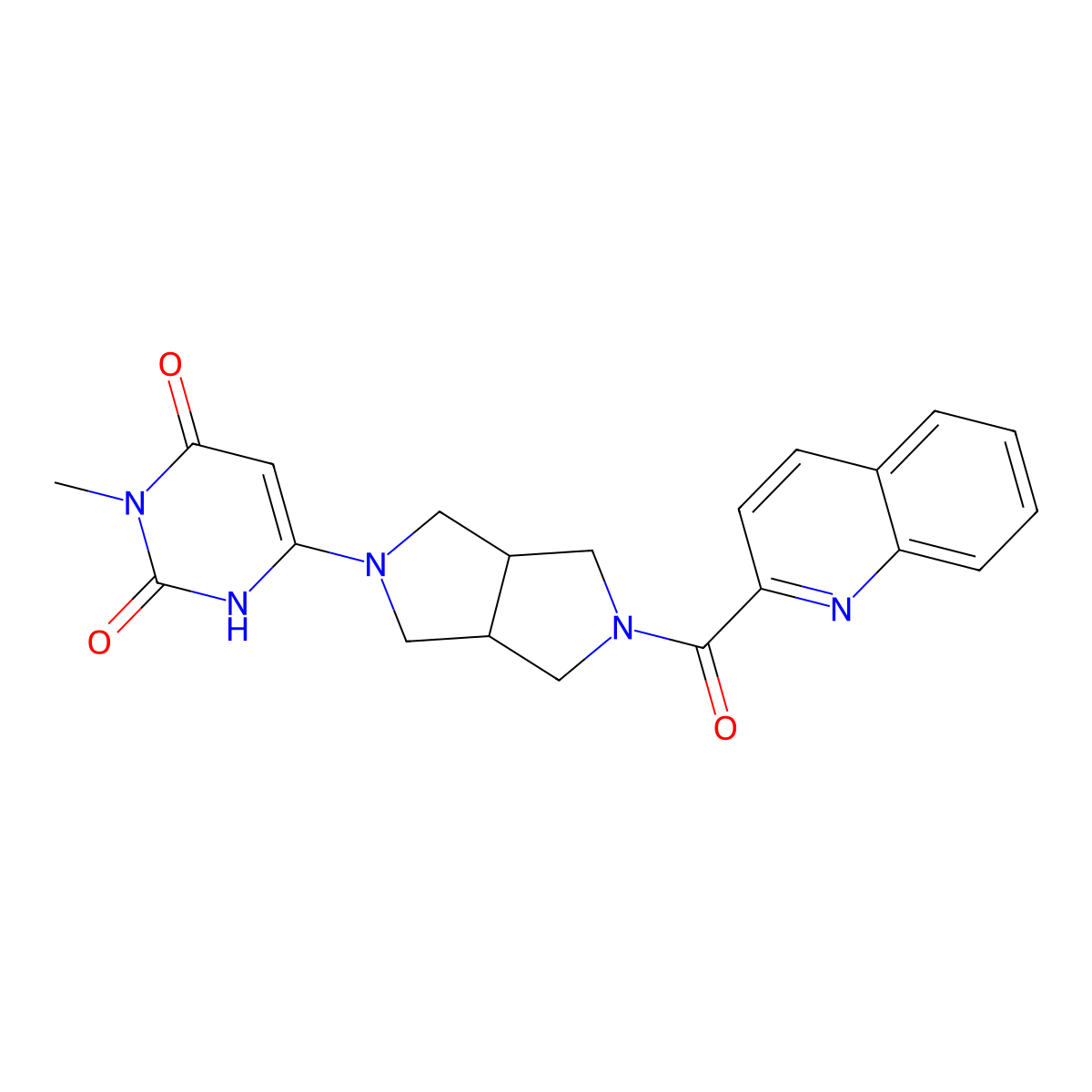 3-Methyl-6-[5-(quinoline-2-carbonyl)-octahydropyrrolo[3,4-c]pyrrol-2-yl]-1,2,3,4-tetrahydropyrimidine-2,4-dione molecular structure, CAS 2415511-10-1