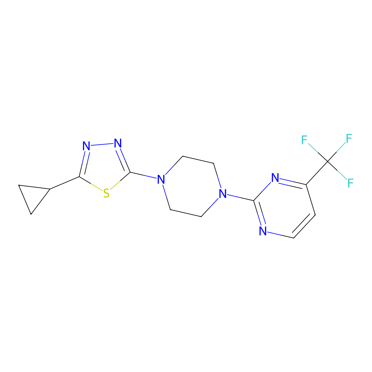 2-[4-(5-Cyclopropyl-1,3,4-thiadiazol-2-yl)piperazin-1-yl]-4-(trifluoromethyl)pyrimidine molecular structure, CAS 2415511-11-2
