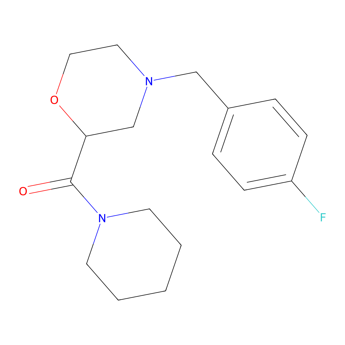 4-[(4-Fluorophenyl)methyl]-2-(piperidine-1-carbonyl)morpholine molecular structure, CAS 2415511-18-9