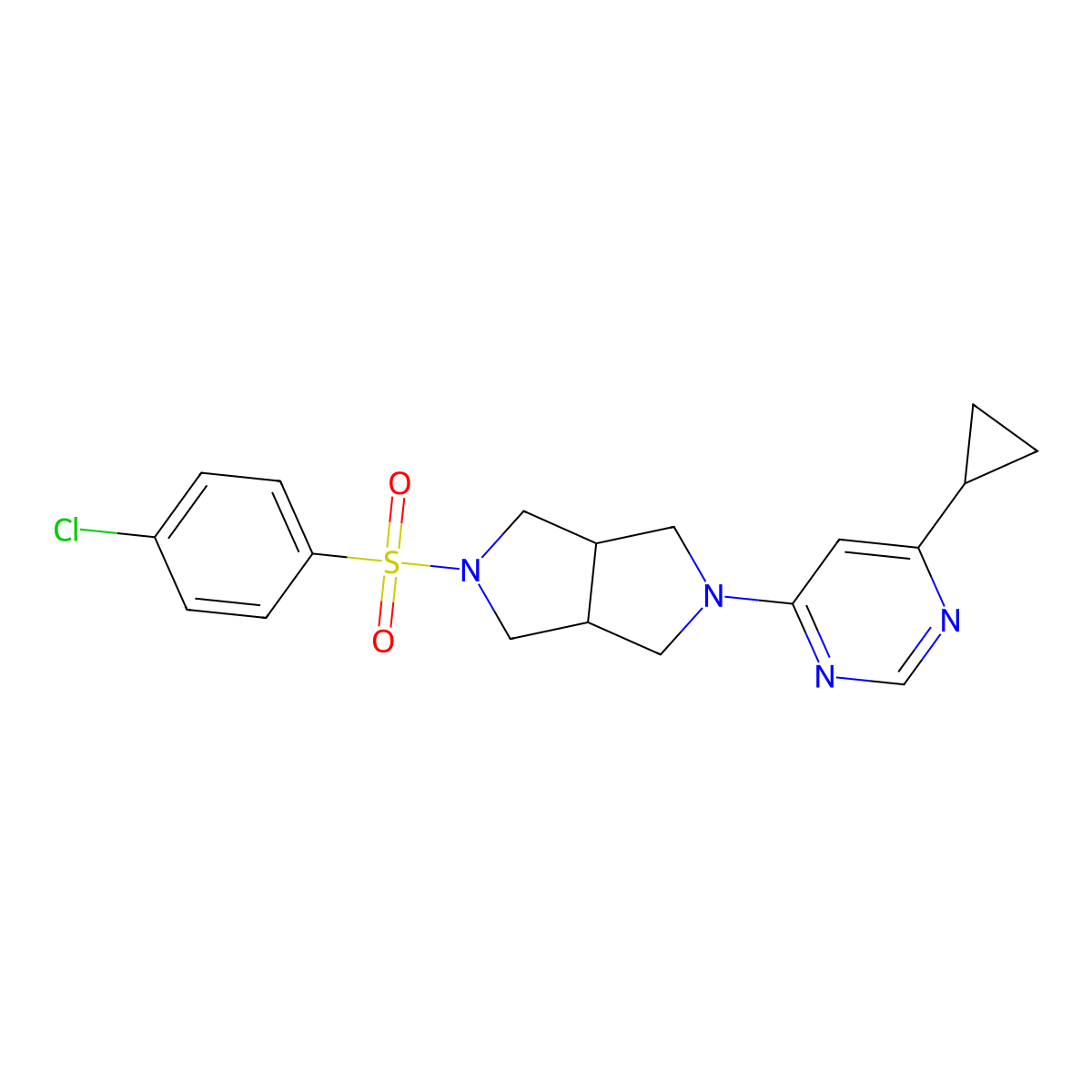 4-[5-(4-Chlorobenzenesulfonyl)-octahydropyrrolo[3,4-c]pyrrol-2-yl]-6-cyclopropylpyrimidine molecular structure, CAS 2415511-23-6