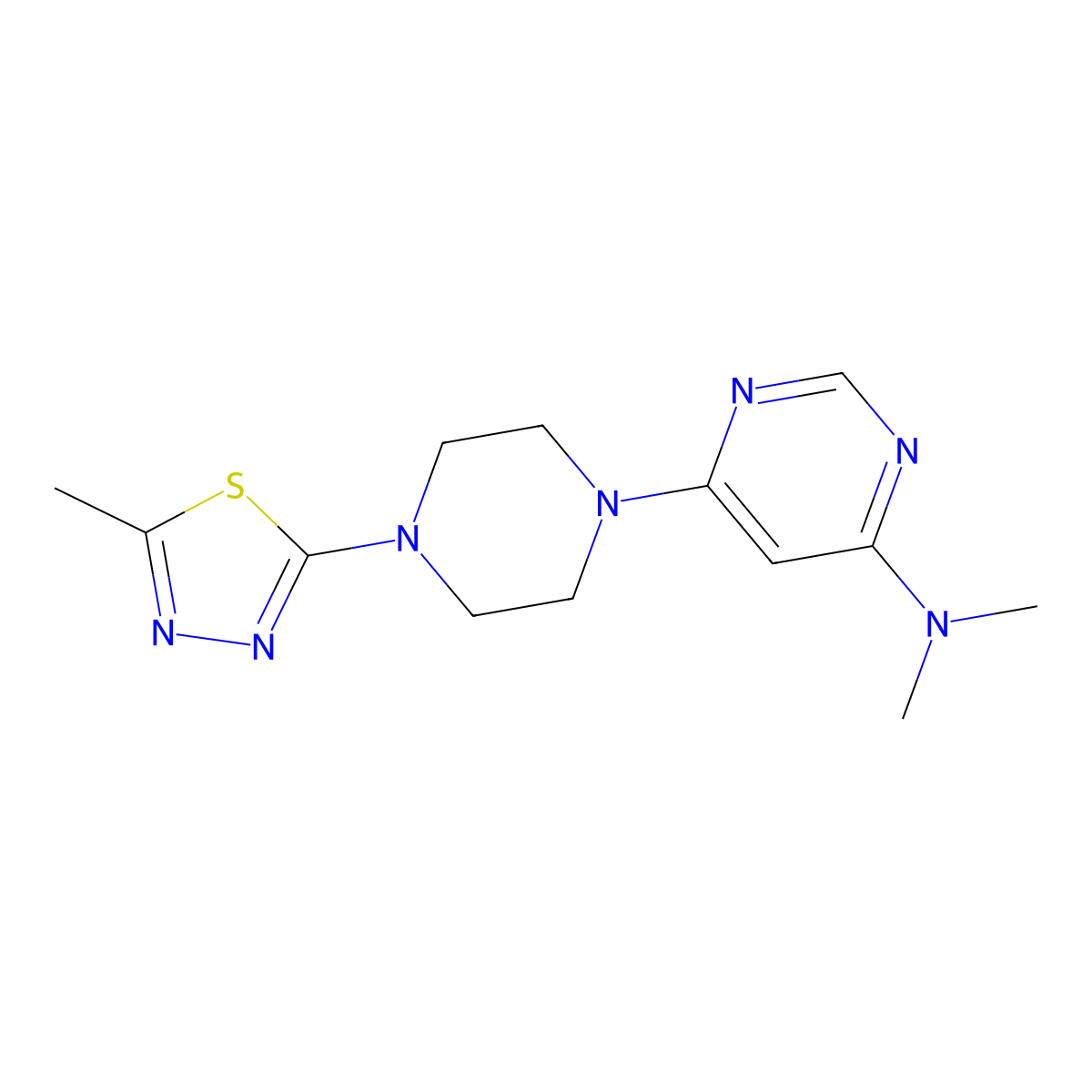 N,N-Dimethyl-6-[4-(5-methyl-1,3,4-thiadiazol-2-yl)piperazin-1-yl]pyrimidin-4-amine molecular structure, CAS 2415511-26-9