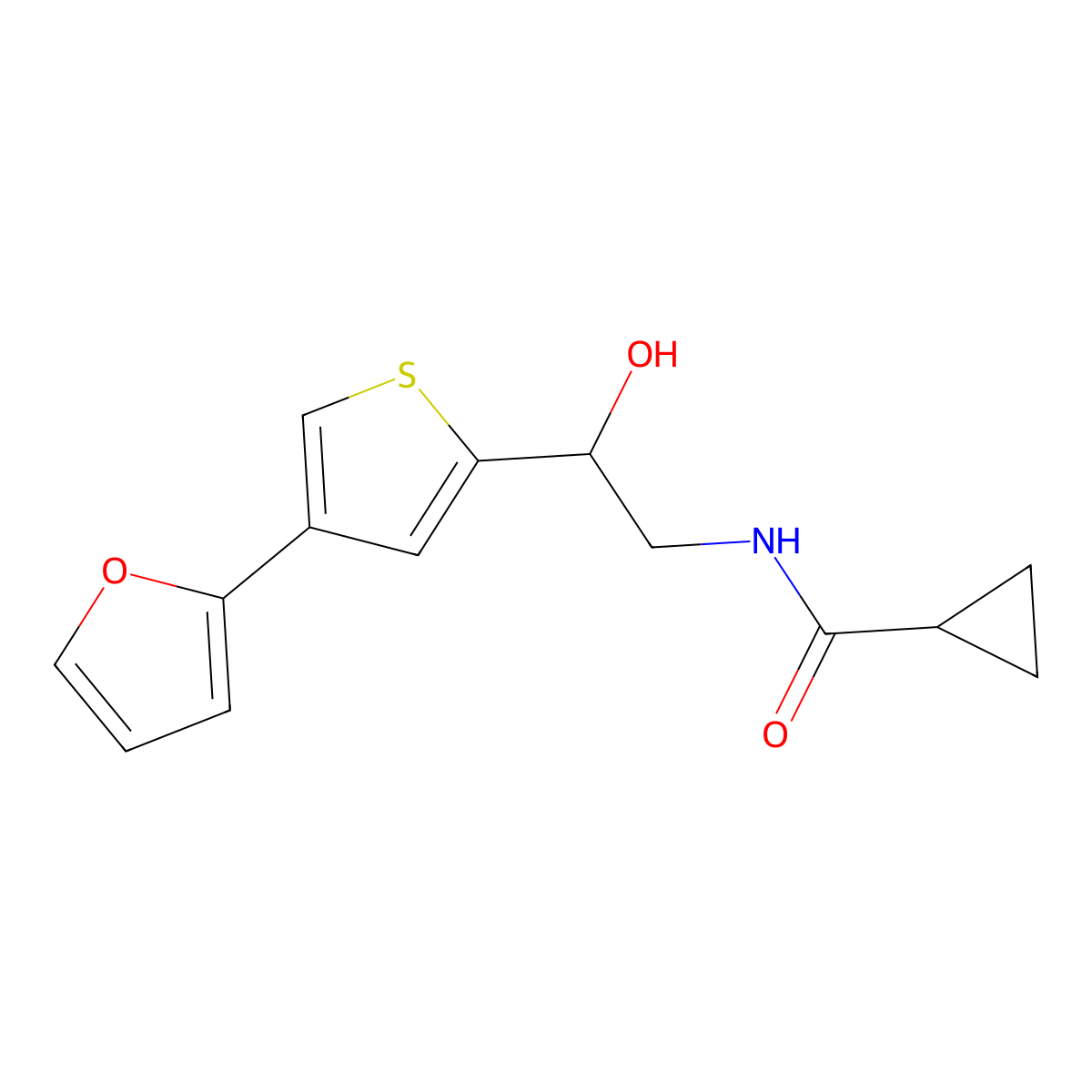 N-{2-[4-(furan-2-yl)thiophen-2-yl]-2-hydroxyethyl}cyclopropanecarboxamide molecular structure, CAS 2415511-27-0