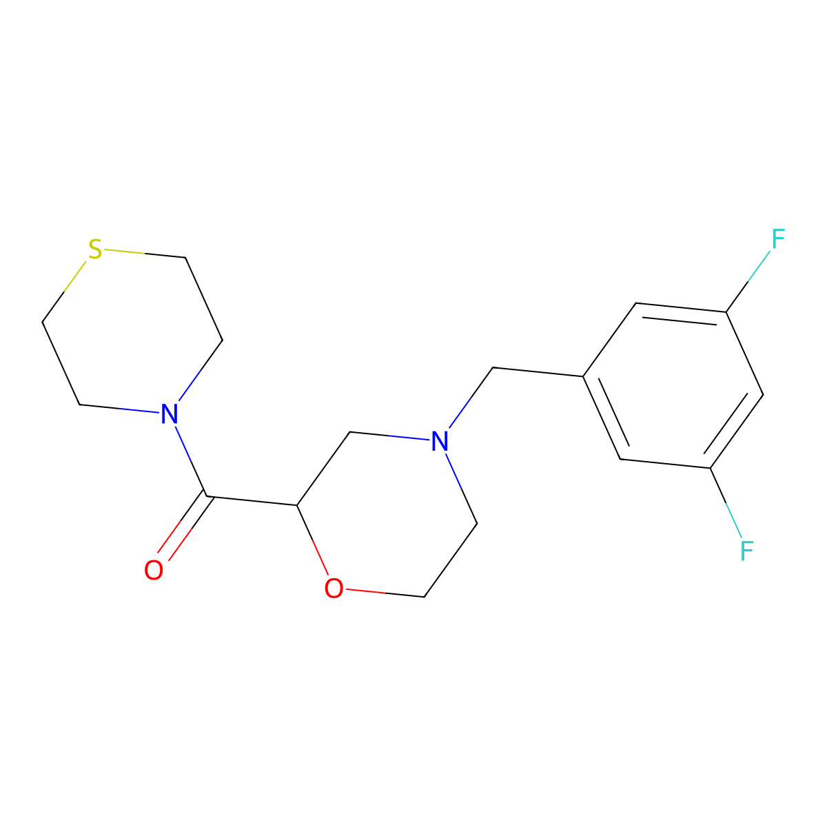 4-[(3,5-Difluorophenyl)methyl]-2-(thiomorpholine-4-carbonyl)morpholine molecular structure, CAS 2415511-28-1